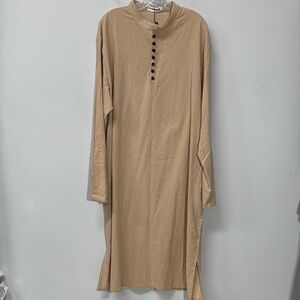 Yaohuole Muslin Thobe Men Beige Long Sleeve Kaftan Long Sleeve